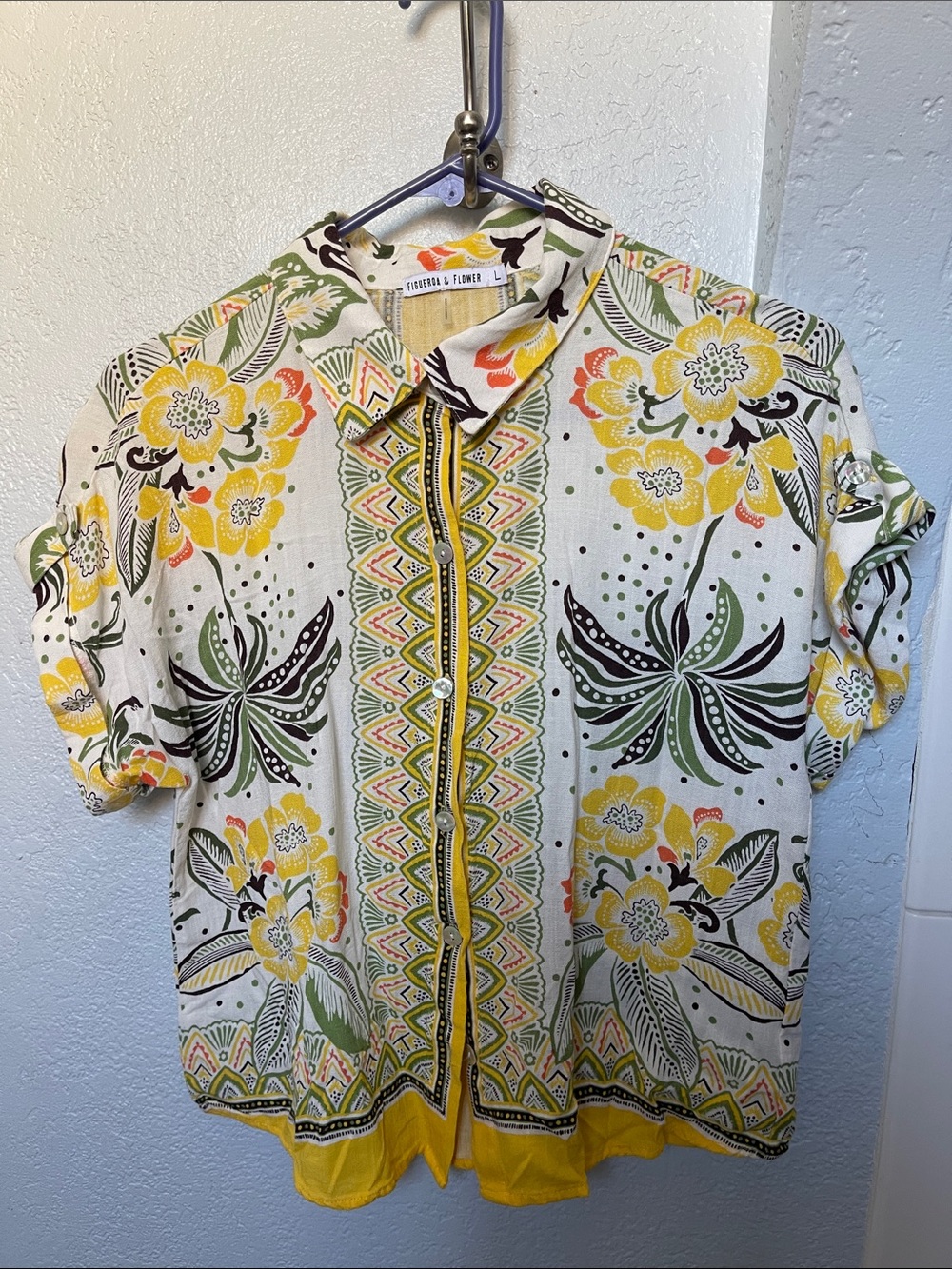 Figueroa & Flower Floral Short-Sleeve Button-Up Shirt in Yellow and Green